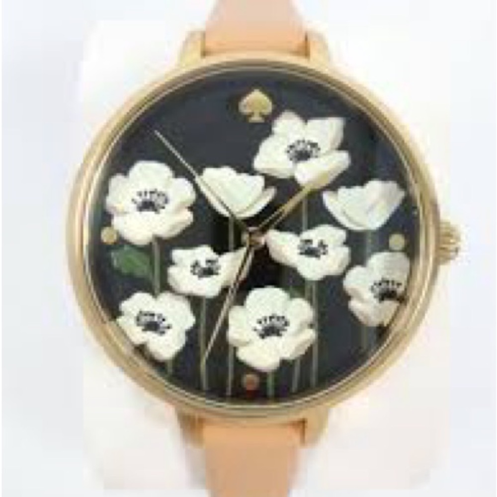 Kate Spade NWT NewYork Metro Three Hand Black and Gold Floral Watch - Picture 2 of 7
